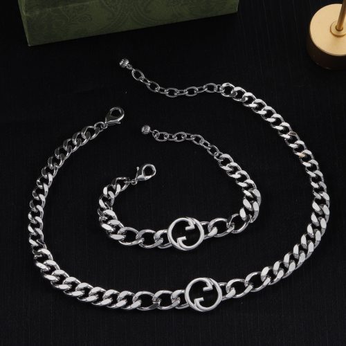 Silver-tonedRetro 2Pcs Jewelry Set | Necklace & Bracelet with Deluxe Gift Box