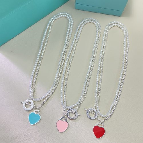 輕奢珍珠琺瑯愛心雙圈項鍊｜新款質感百搭鎖骨鍊  Light Luxury Pearl Enamel Love Double Circle Necklace | New Versatile Clavicle Chain